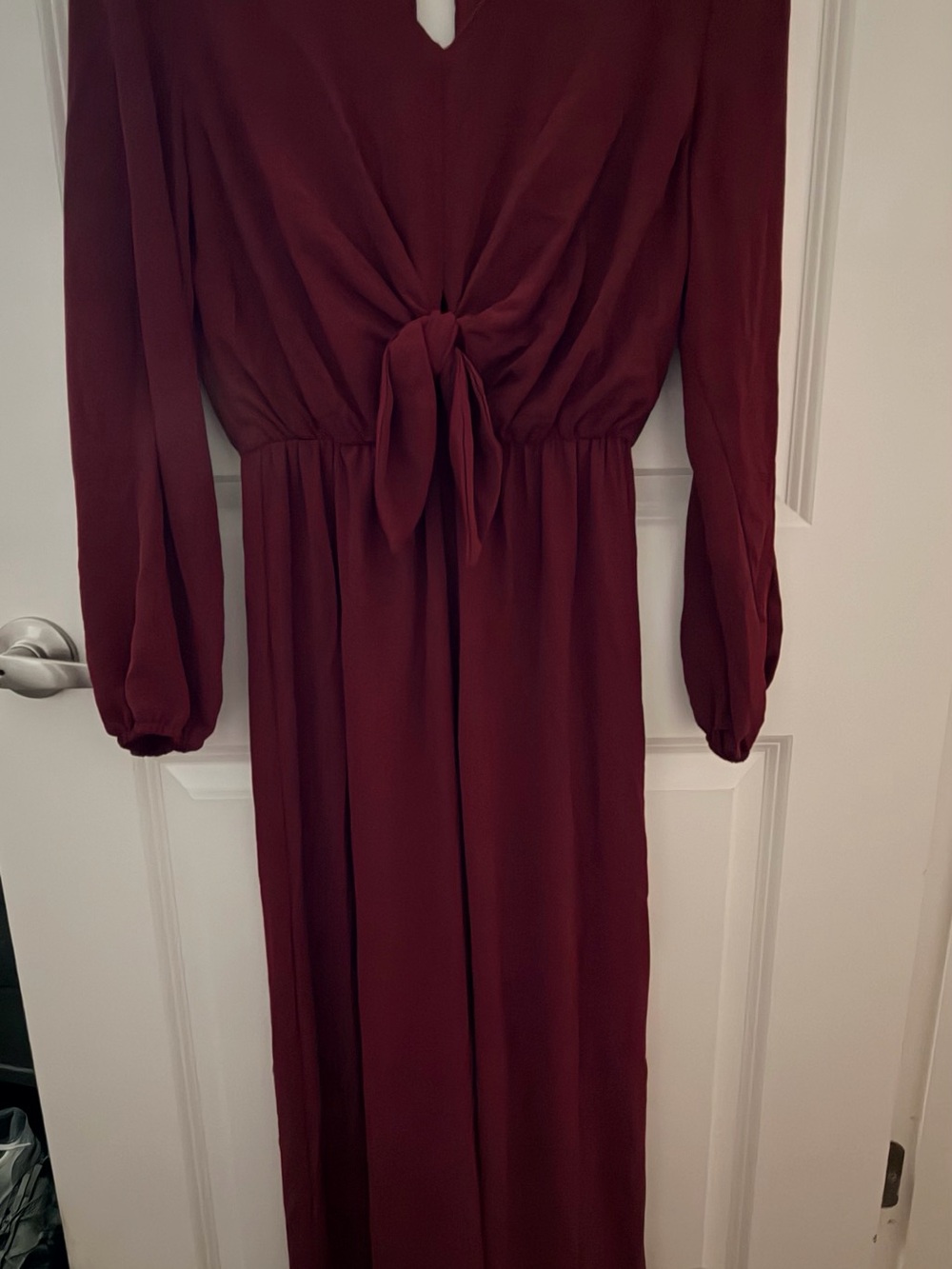 NWT Long Sleeve Burgundy Tie-Front Maxi Jumpsuit- Women